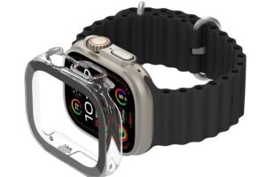 Belkin SCREENFORCE TemperedCurve - Støtfanger for smartarmåndsur - 2-i-1 - polykarbonat, herdet glass (9H) - blank - for Apple Watch Ultra, Ultra 2