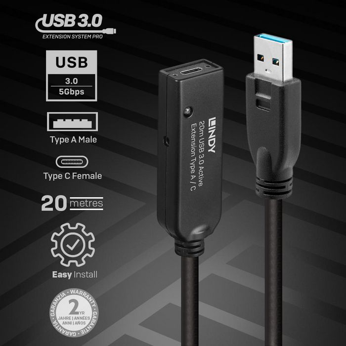 Lindy 20m USB 3.0 Active Extension - Bilde 4