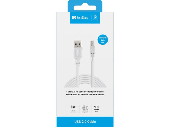 Sandberg USB 2.0 A-B male 1.8 m - Bilde 3