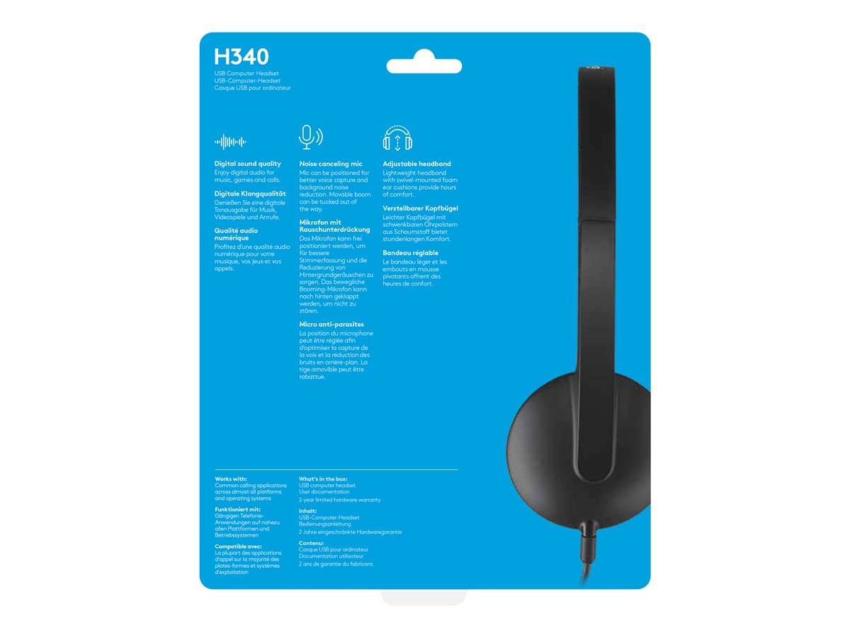 Logitech H340 Wired USB-A Headset - Noise Canceling Mic, Black, 1.8m Cable