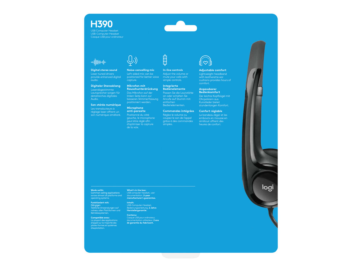 Logitech H390 Wired USB-A Headset - Noise Canceling Mic, Black, 1.9m Cable - Bilde 2