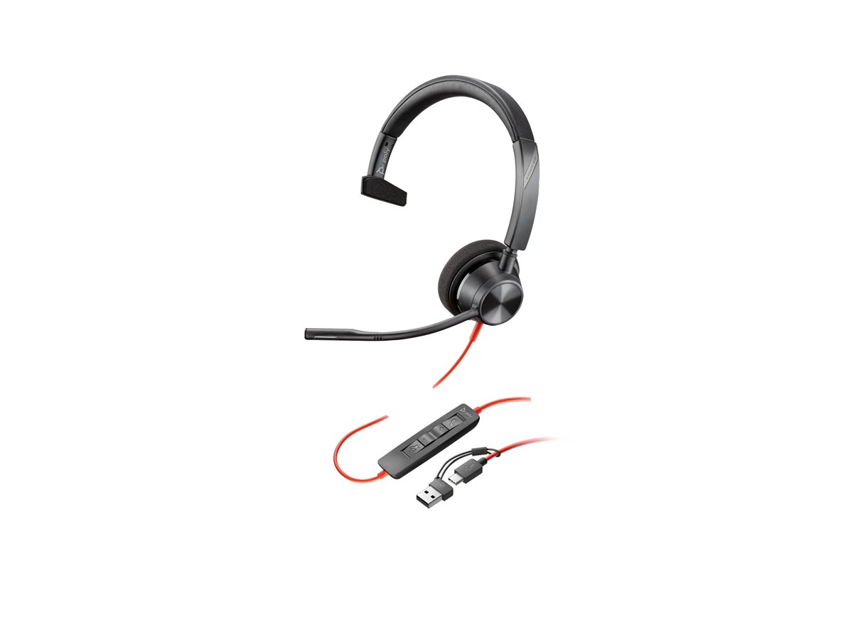 HP Poly Blackwire 3310 Monaural USB-C Headset +USB-C/A Adapter